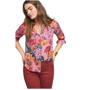 Anthropologie Size 6 Pink Floral Button Down Blouse